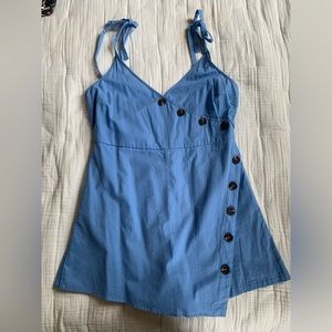 Lulu’s size XL Blue linen cotton romper skort with adjustable tie straps